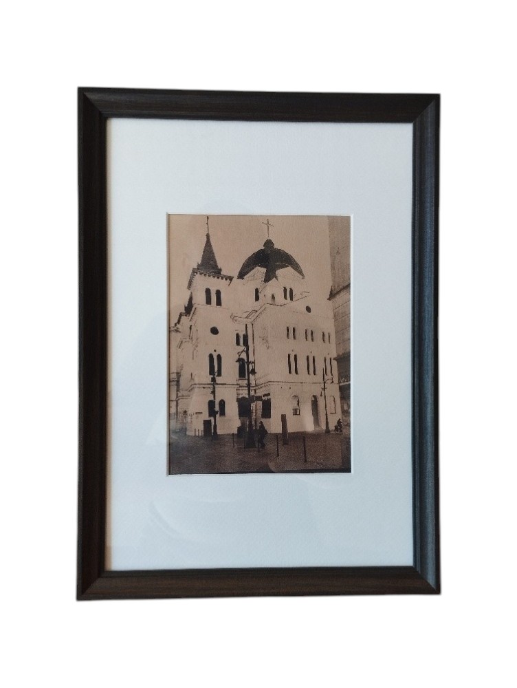 Cyjanotypia. Fotografia autorska w ramce, Kościół.
